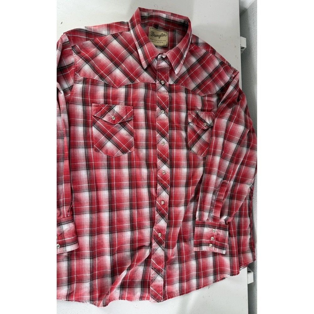 Wrangler Shirt Mens XLPlaid Long Sleeve‎ Pearl Snap Western Fashion Cowboy